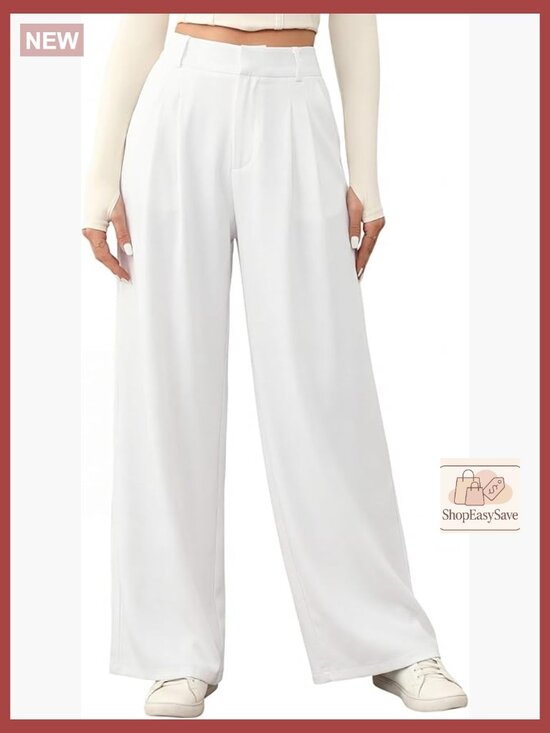 Pants - High Waisted Wide Straight Leg Trousers Office Slacks Loose Fit Dressy with